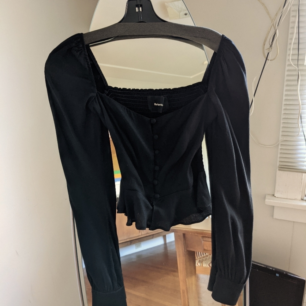 Reformation long sleeve button peplum corset 0